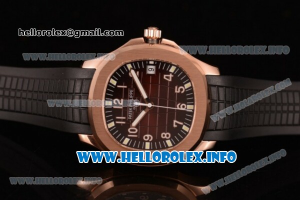 Patek Philippe Aquanaut Clone 3120 Automatic Rose Gold Case with Brown Dial Arabic Number Markers and Black Rubber Strap (BP) - Click Image to Close